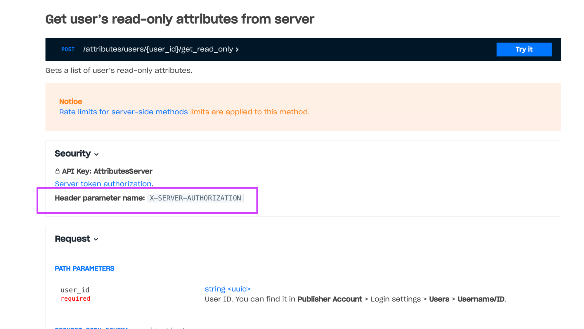Example of a 
method with server-side 
authorization