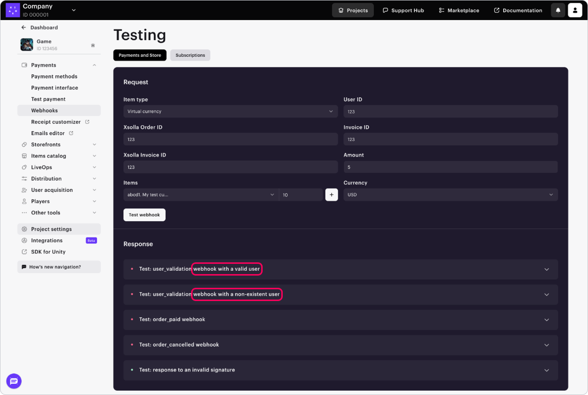 Payments testing 
section